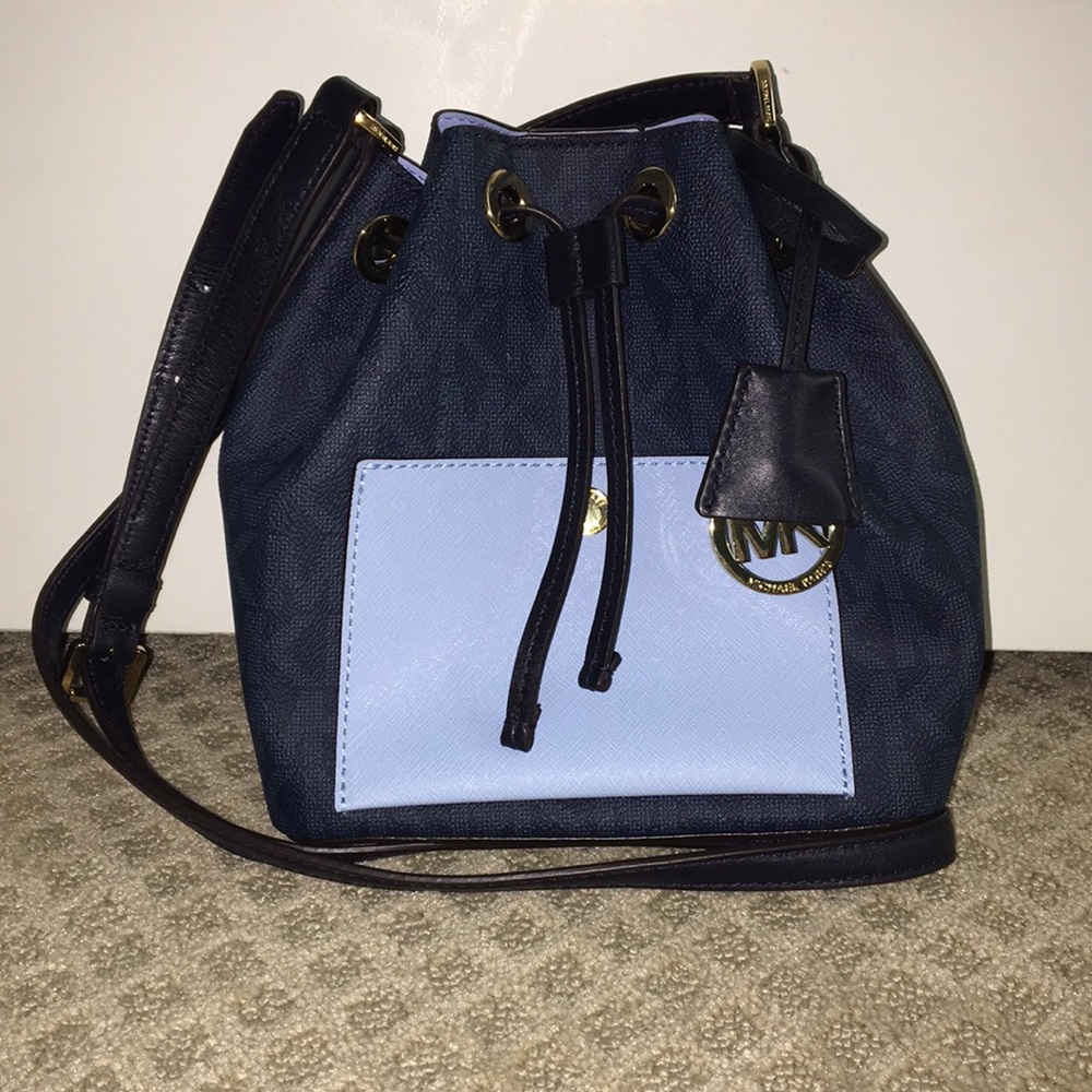 Blue Michael Kors logo bucket crossbody